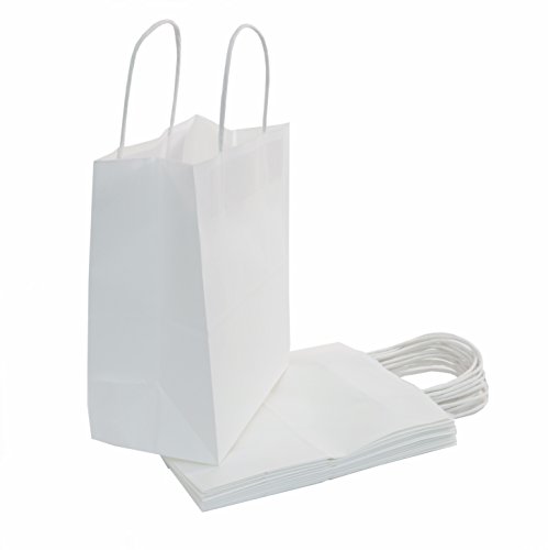 100 | 50 | 25 Count - Size (8'x4.75'x10') Bulk White Paper Bags with Handles - Perfect Solution for Baby Shower, Birthday Parties, Gifts, Restaurant takeouts, Shopping, Retail