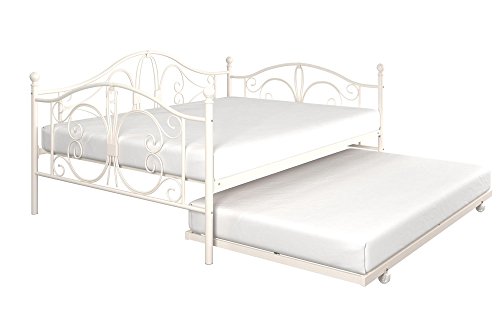 DHP Bombay Metal Full Size Daybed Frame with Included Twin Size Trundle, White