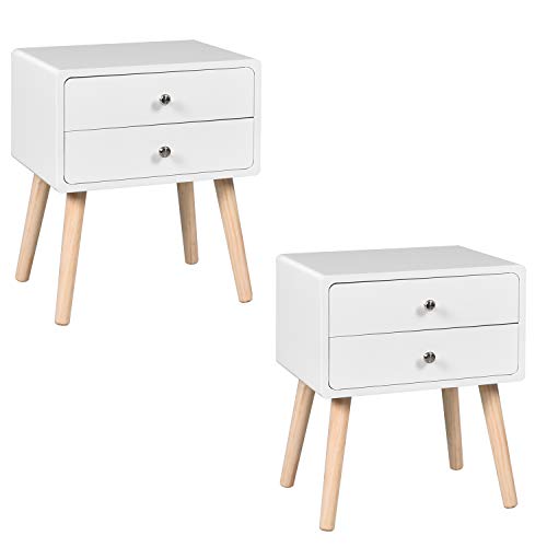 White Nightstand Set of 2 with 2 Drawers, Small Beside Table for Bedroom Living Room Home, Lightweight Sofa End Table, 16L x 12W x 20H