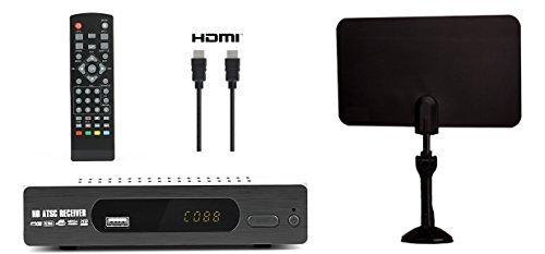Exuby Digital Converter Box for TV, Flat Antenna, HDMI Cable for Recording & Viewing Free Full HD Digital Channels (Instant & Scheduled Recording, 1080P, HDMI Output, 7Day Program Guide & LCD Screen)