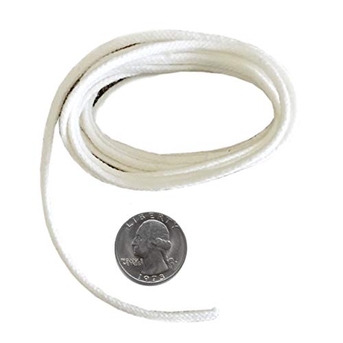Firefly USA Brand - 5 Feet of 2.6mm Braided Eco Cotton Replacement Wick for Oil Lamps and Candles for Round Wick Holders