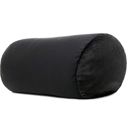 PILLOWY Microbead Bolster Neck Roll Pillow, Gently On Body, Head, Neck & Shoulders No Pain Rest, Relax Sleep - Silky Feel Prevent Wrinkles & Hair Breakage - Lightweight Cylinder Tube, 14' x 8', Black