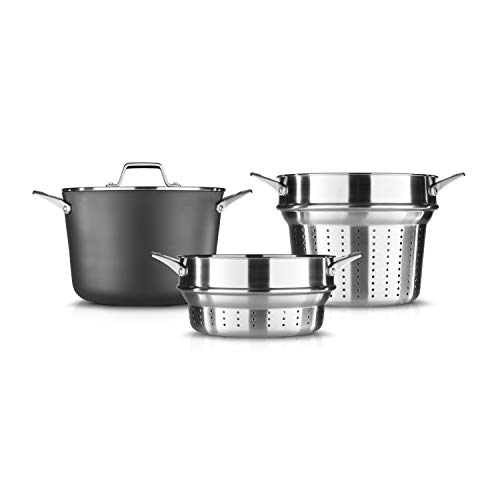 Calphalon Permier 8-Quart Multi-Pot with Pasta and Steamer Inserts and Cover, 8 QT, Black