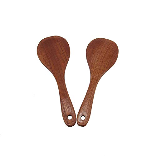 BTYONON 2 Pcs Wooden Rice Spoon Wood Rice Scoops Paddle Non Stick Kitchen Cooking Spoon Set