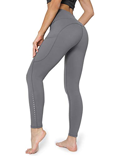 POSHDIVAH Ultra Soft Yoga Pants for Women High Waited Tummy Control Workout Leggings with Pockets Grey M