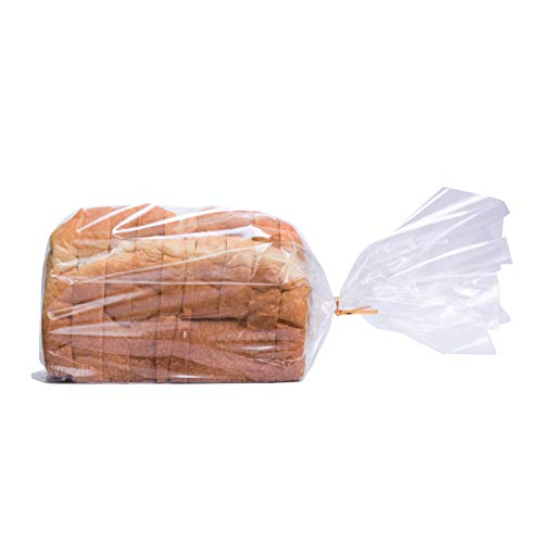 Wowfit Bread Poly Bags(PP material) – Pack of 100 Entirely Transparent Clear Bakery Bags – Bread Loaf Packing Bags with 100 Gold Twist Ties – 8x4x18-Inch Grocery Bread Bags