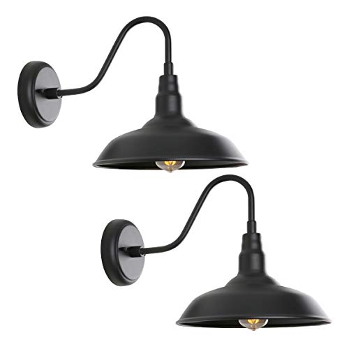 Goalplus Outdoor Barn Light with Wall Mount Exterior Gooseneck Light Fixture for Porch Black Industrial Light Fixture for Farmhouse, 10' High, 2 Pack, LM2201-2P