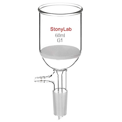 StonyLab Borosilicate Glass Buchner Filtering Funnel with Coarse Frit (G1), 46mm Inner-Diameter, 60mm Depth, with 24/40 Standard Taper Inner Joint and Vacuum Serrated Tubulation (60 mL)