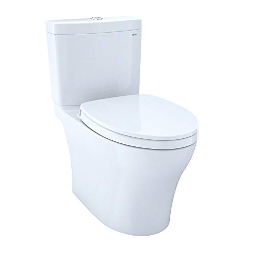 TOTO MS446124CEMG#01 Aquia IV WASHLET Elongated Dual Flush 1.28 and 0.8 GPF CeFiONtect, White-MS446124CEMG Two-Piece Toilet, 27.6 x 15.6 x 29.6 inches, Cotton White