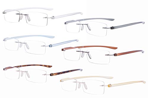Eyekepper 6-Pack Mix Color Small Lenes Rimless Reading Glasses Women - Frameless Reader Eyeglasses for Men Reading +2.00