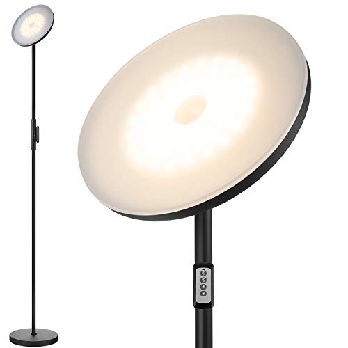 JOOFO Floor Lamp,30W/2400LM Sky LED Modern Torchiere 3 Color Temperatures Super Bright Floor Lamps-Tall Standing Pole Light with Remote & Touch Control for Living Room,Bed Room,Office（Black）