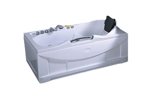 1 Person Massage Hydrotherapy White Corner Bathtub Tub, Bluetooth Ready, with FREE Remote Control, Inline Water Heater, and Shower Wand