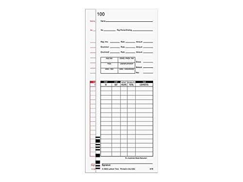 Lathem Universal Payroll/Job Time Cards, Double-Sided, For Lathem 7000E / 7500E Time Clocks, 100 Pack, E79-100