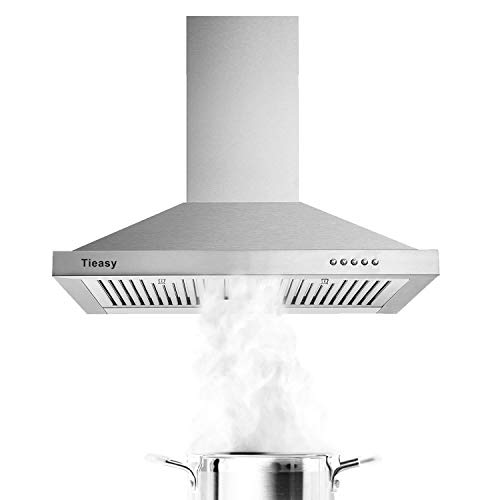 Range Hood, Range Hoods 30 inch Stainless Steel, 450 CFM Kitchen Hood with LED Light Baffle Filters, 3 Speed Exhaust Fan, Tieasy