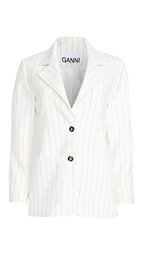 GANNI Women's Suiting Blazer, Egret, Off White, Stripe, 40