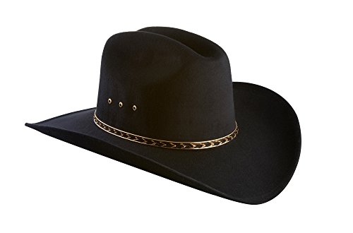 Faux Felt Wide Brim Western Cowboy Hat Elastic Band-Black-L/XL