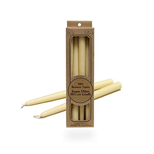 100 Percent Pure Beeswax Taper Candles. Box of 4 / 9.5 Inch.