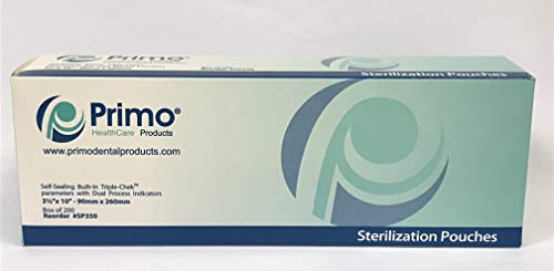 Primo Dental Products SP350 Self Sterilization Pouches | Autoclave Sterilizer Bags for Dental Tools | Sterilization Bags for Nail Technicians & Tattoo Artists | Size: 3.5 by 10 Inches - Pack of 200