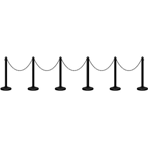 Goplus 6pcs Plastic Stanchion Set Crowd Control Stanchions Barriers Outdoor and Indoor Stanchions with 40' Connect Chain, C-Hooks