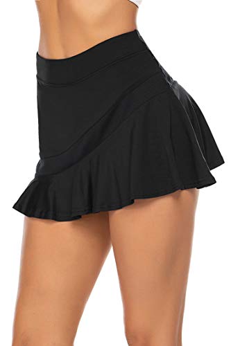 Ekouaer Tennis Skorts for Women Lightweight Black Skirt for Running Tennis Golf Workout Sports