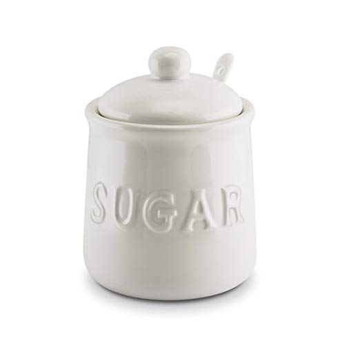 KOVOT 10 oz Ceramic Sugar Jar & Spoon Set | White