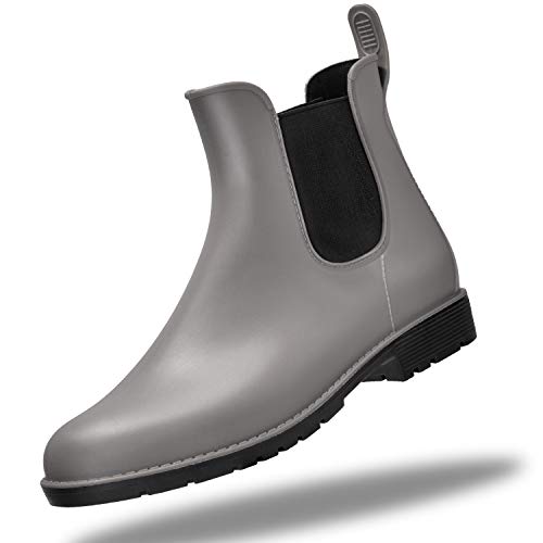SCKONO Women's Ankle Rain Boots Anti-Slip Short Garden Shoes Waterproof Footwear Chelsea Rain Boots for Women, Grey, 6.5
