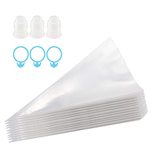 Piping Bags, Pastry Bags Disposable 100 Pcs 16 Inch Extra Thick Anti-Burst Icing Piping Bags for Cream Frosting Cookie Cake Cupcake Decorating Tool -Bonus 3 Icing Couplers 3 Ties