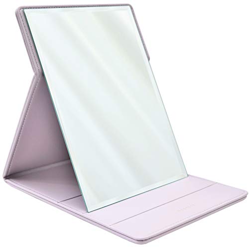 MODESSE Premium Portable Makeup Mirror (Lavender Grey) | Perfect for Travel, Home Vanity, Office Desk | Large Size, Folding Design with Stand for Tabletop, Vegan Leather | Beauty Gifts for Bridesmaids