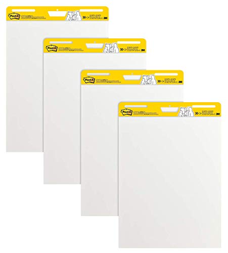 Post-it Super Sticky Easel Pad, 25 x 30 Inches, 30 Sheets/Pad, 4 Pads, Large White Premium Self Stick Flip Chart Paper, Super Sticking Power (559-4)
