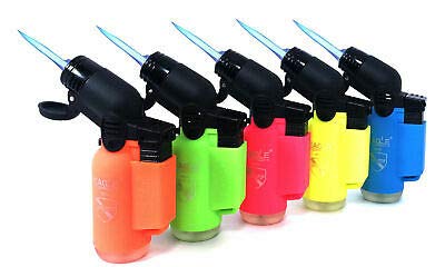 Pack of 5 Eagle Angle Torch 45 Degree Single Jet Flame Torch Lighter Windproof Refillable Lighter (Neon Colors)