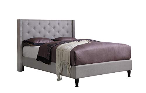 Home Life Premiere Classics Cloth Light Grey Silver Linen 51' Tall Headboard Platform Bed with Slats Queen- Complete Bed 5 Year Warranty Included-007