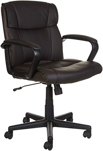 AmazonBasics Leather-Padded, Ergonomic, Adjustable, Swivel Office Desk Chair with Armrest, Brown