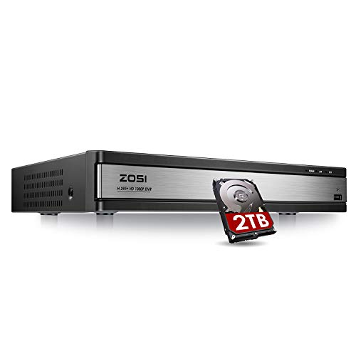 ZOSI Full 1080p HD H.265+ 16 Channel DVR for Security Camera, Hybrid 4-in-1 (Analog/AHD/TVI/CVI) CCTV DVR Surveillance System with Hard Drive 2TB,Motion Detection,Mobile Remote Control,Email Alarm