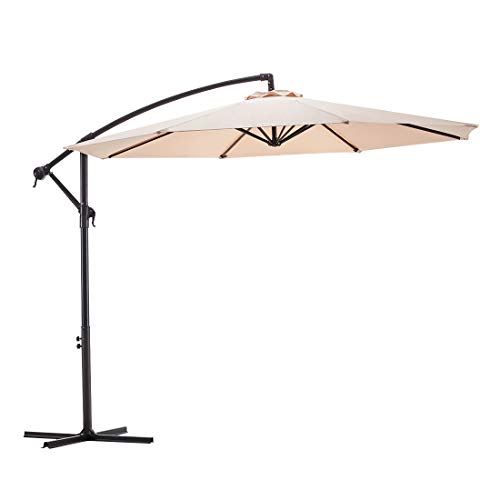 Wikiwiki Offset Umbrella 10ft Cantilever Patio Umbrella Hanging Market Umbrella Outdoor Umbrellas with Crank & Cross Base(Beige)