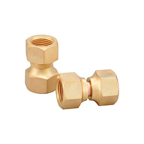 Minimprover 2 PCS Brass 3/8' Female Flare by 3/8' Female Flare Swivel Brass Adapter,Female Swivel Nut,Flare Tube Fitting,Valve Connector