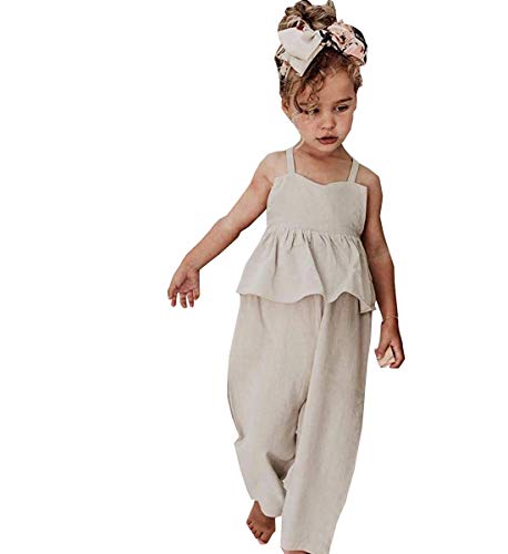 Noubeau Toddler Kids Baby Girl Sleeveless Ruffle Romper Jumpsuit Backless Playsuit Outfit Overalls (White, 4-5 Years)