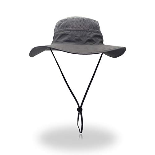 EONPOW Windproof Fishing Hats UPF50+ UV Protection Sun Hat Outdoor Bucket Mesh Hat 56-61cm Grey