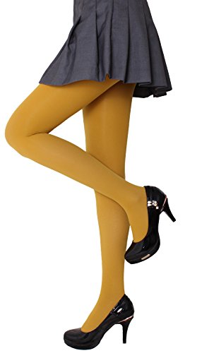 CozyWow Women's 80D Soft Solid Color Semi Opaque Footed Tights (L-XL, Goldenrod)