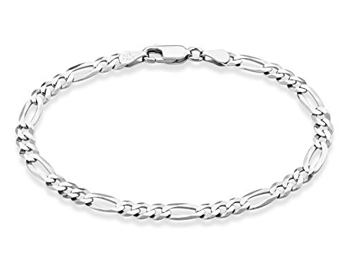 MiaBella Solid 925 Sterling Silver Italian 5mm Diamond-Cut Figaro Chain Bracelet for Women Men, 6.5”, 7”, 7.5”, 8', 9' (7.5)
