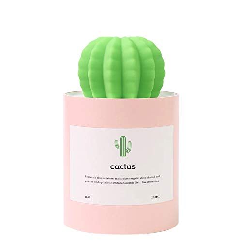 AOLODA Mini Humidifier, 280ml USB Cool Mist Portable Cactus Air humidifier, Ultra-Quiet Operation for Bedroom Home Office Yoga Car Travel(Pink)