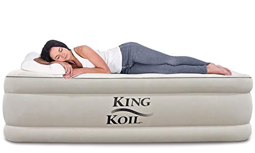 King Koil Twin Air Mattress with Built-in Pump - Double High Elevated Raised Airbed for Guests with Comfortable Top ONLY Bed with 1-Year Manufacturer Guarantee Included