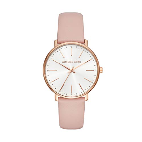 Michael Kors Women's Stainless Steel Quartz Watch with Leather Calfskin Strap, Pink, 18 (Model: MK2741)