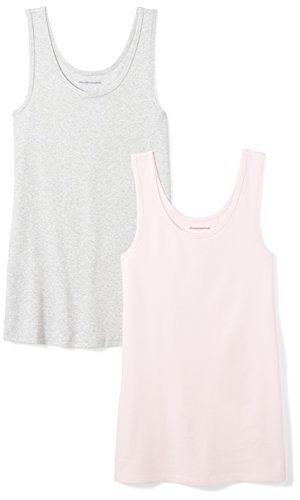 Amazon Essentials Women's 2-Pack Slim-Fit Tank, Light Pink/Light Grey Heather, X-Large