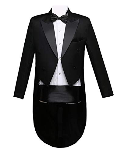 Qinni-shop Men Formal Magic Show Costume Tailcoat Jacket Tuxedo Suits 4 Piece (Black, XS)