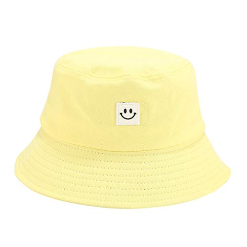 Ruinono Unise Hat Summer Travel Bucket Beach Sun Hat Smile Face Visor (Yellow, One Size)