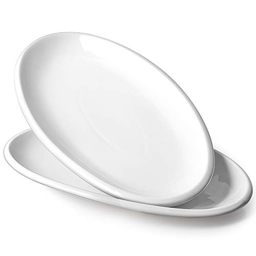 DOWAN Large Serving Platters - 14 Inches Oval Serving Plates White Porcelain Platters Oven Safe Serving Dishes for Meat, Appetizers, Dessert, Fish, Party, Set of 2, White