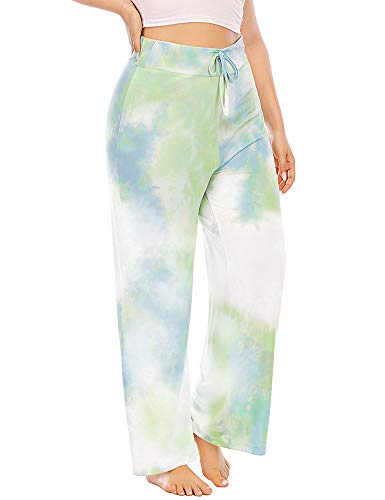 Allegrace Pajamas Pants for Women,Drawstring Hight Waist Plus Size Tie Dye Printed Sleep Lounge Pants Mostly SkyBlue Light Green 4X