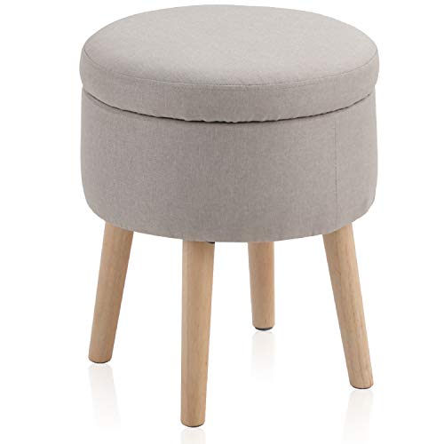 MAISON ARTS Round Storage Ottoman Vanity Stool Foot Stool Seat Dressing Chair Footrest Side Table Tufted Ottoman Coffee Table, Light Grey