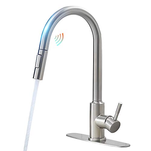 Touch Kitchen Faucet, OWOFAN Touch on Kitchen Sink Faucet with Pull Out Sprayer Single Handle Smart Sense Pull Down Kitchen Faucet