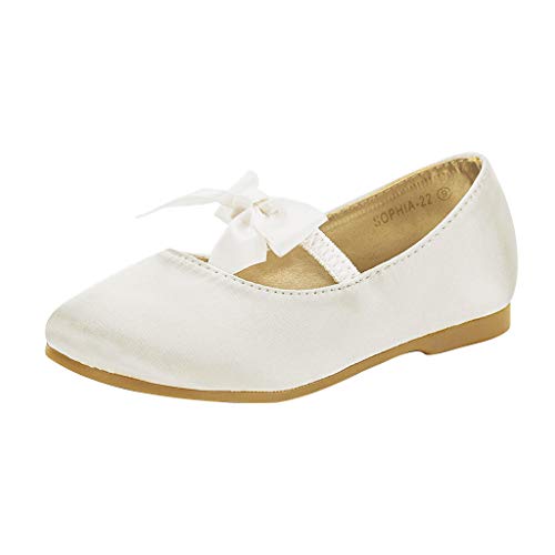 DREAM PAIRS Sophia-22 Adorables Mary Jane Front Bow Elastic Strap Ballerina Flat Toddler New Ivory Size 4